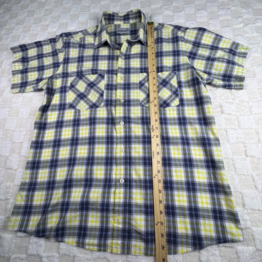 Carhartt Men's Short Sleeve Yellow and‎ Gray Button Up Shirt Size Large